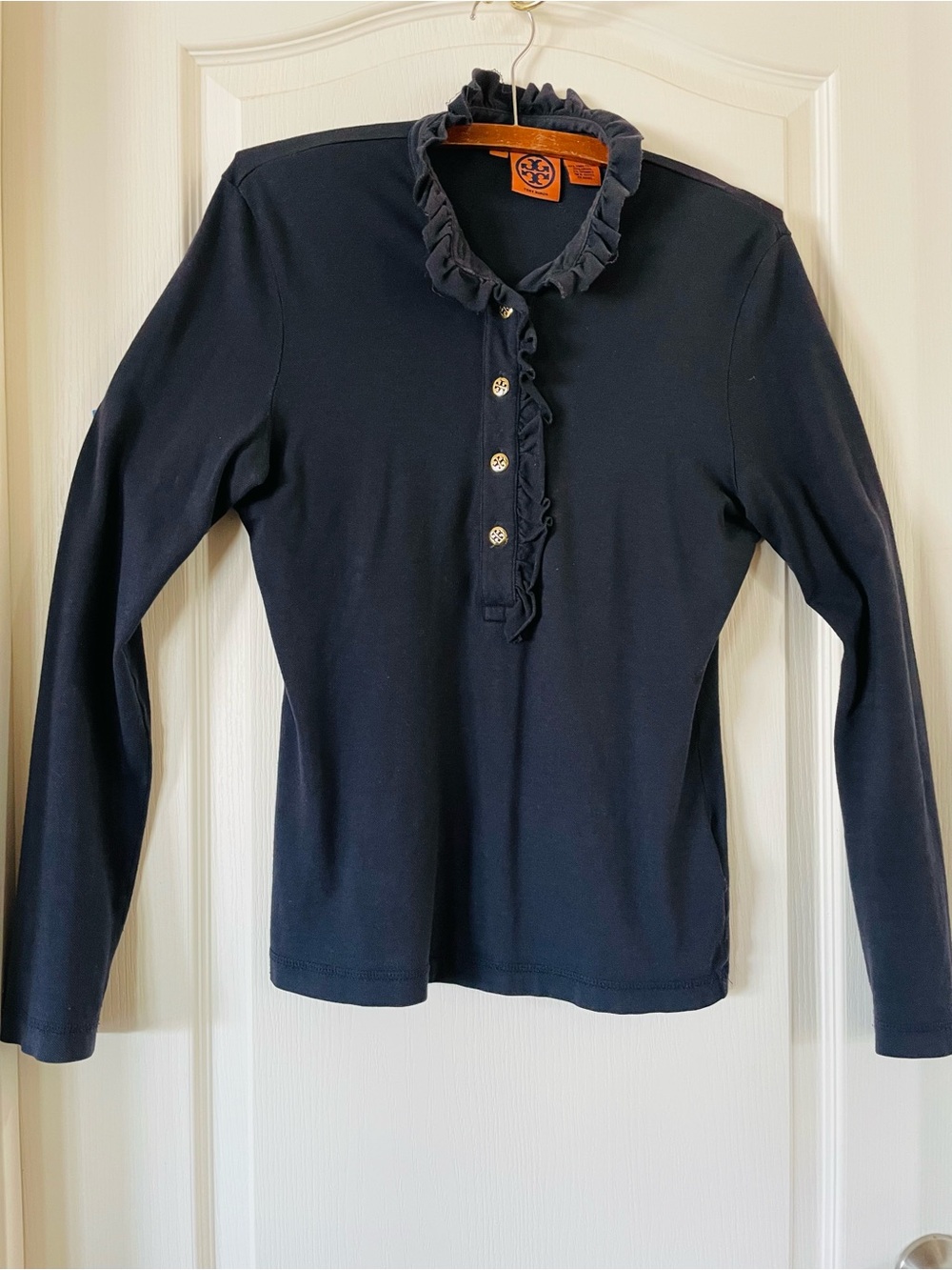 Tory Burch lightweight cotton knit long sleeve top